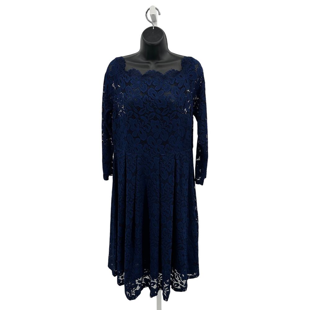 MissMay Retro Gorgeous Swing Dress WMNs XL Navy Floral Lace Long Sleeve Pleated